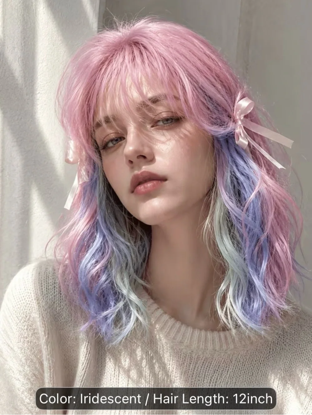 Pastel Iridescent Pink Women's Wig - Soft Multi-Tone Fashion Hair